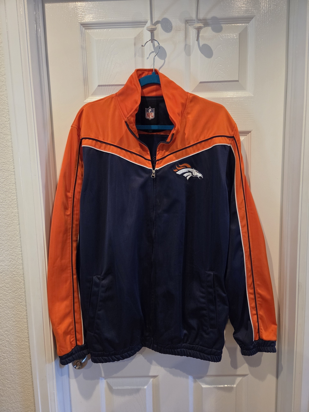 NFL Broncos Orange and Navy Zip-Front Windbreaker